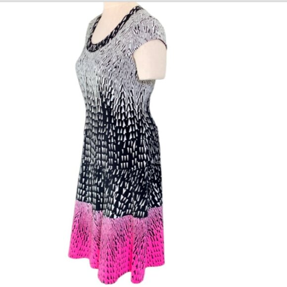 Anne Klein Fit & Flare Tier Dress Black White & Pink Cap Sleeve Sz 6 #1R - Picture 6 of 9